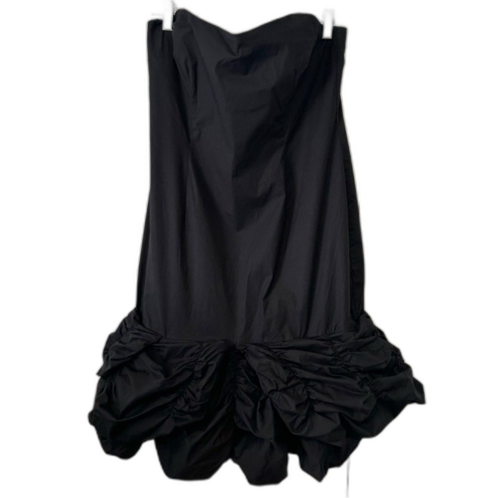 DAVID MEISTER Black ruffle strapless dress